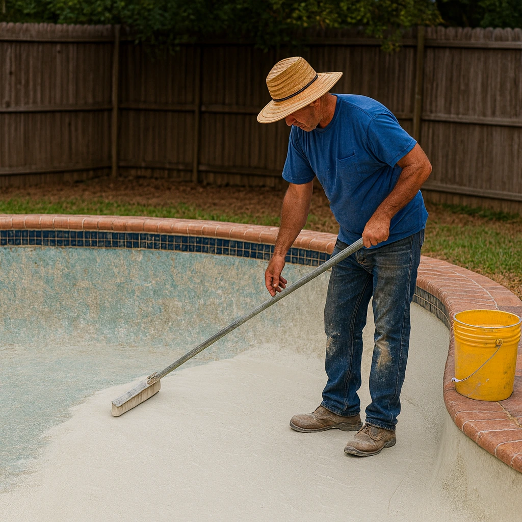 Pool resurfacing and plaster repair performed by a Discount Pool Repair DFW technician in the Dallas–Fort Worth Metroplex